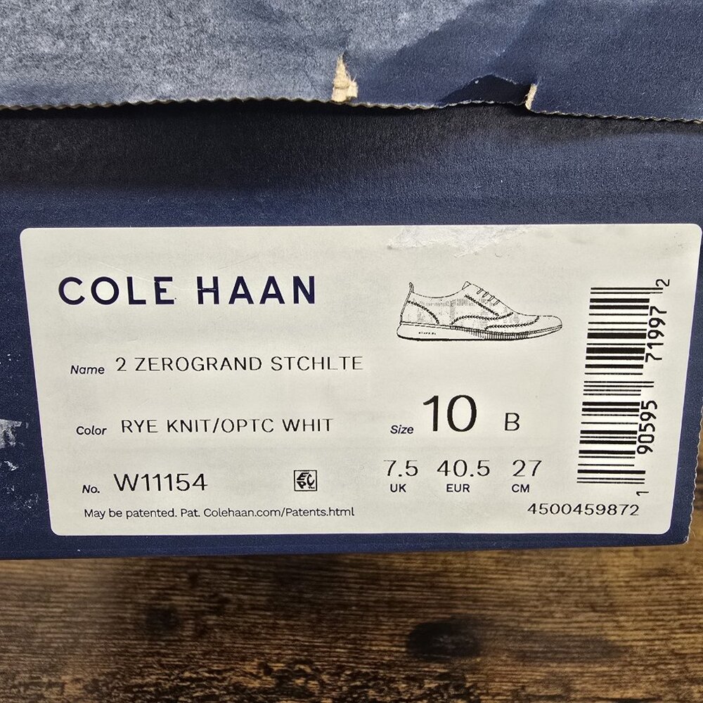 NEW Cole Haan 2 Zerogrand Stitchlite Wingtip Oxford Shoes 10 B Rye White Sole - Picture 2 of 10